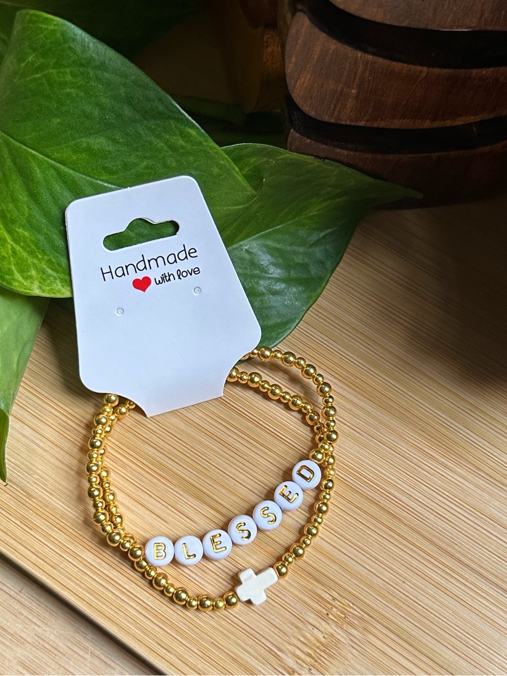 ✝️✨Cross & Blessed 2-PC Stretchy Beaded Bracelet Set | Handmade | Faith-Inspired